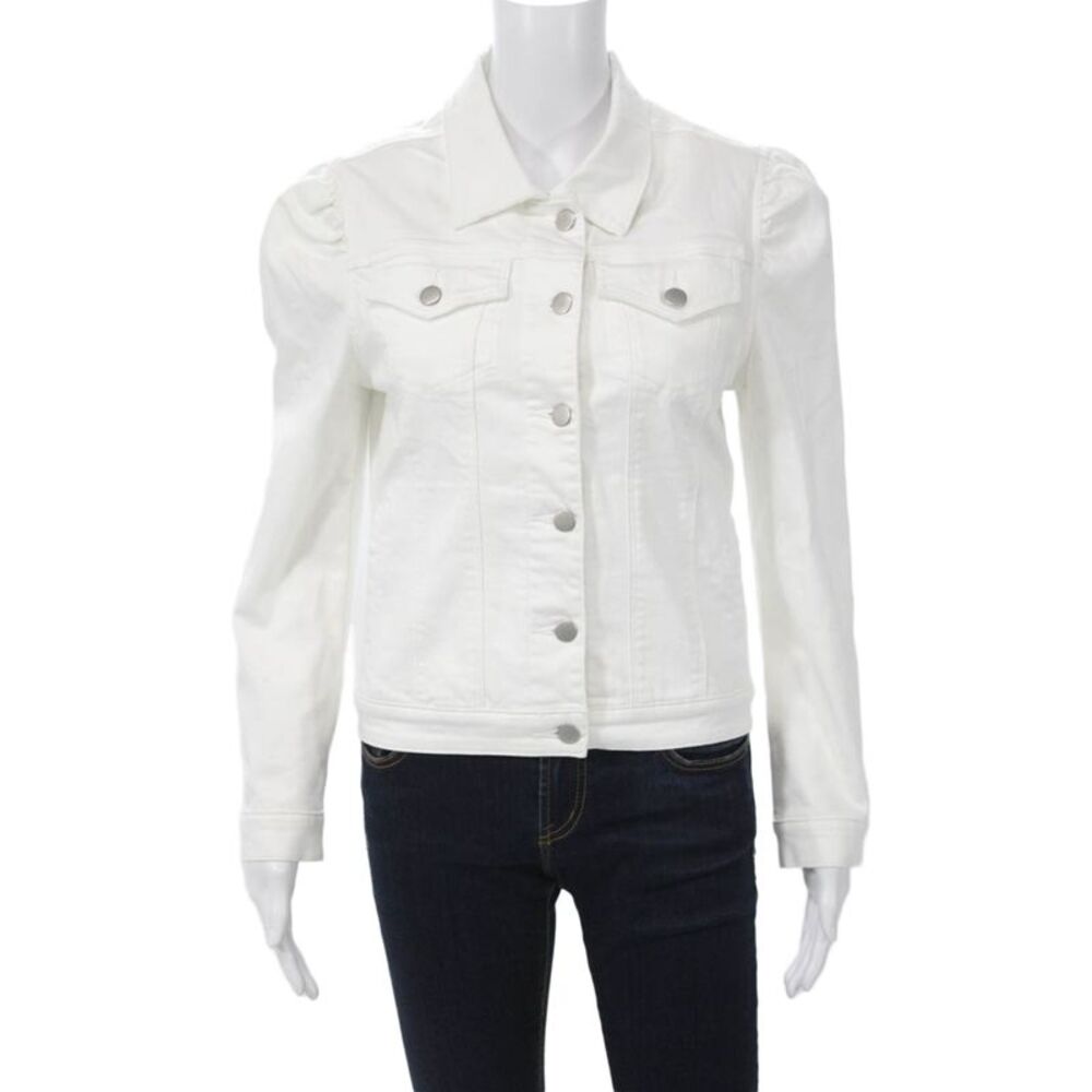 Aqua Women Jacket White Collared Button Long Sleeve Cotton Spandex Size S